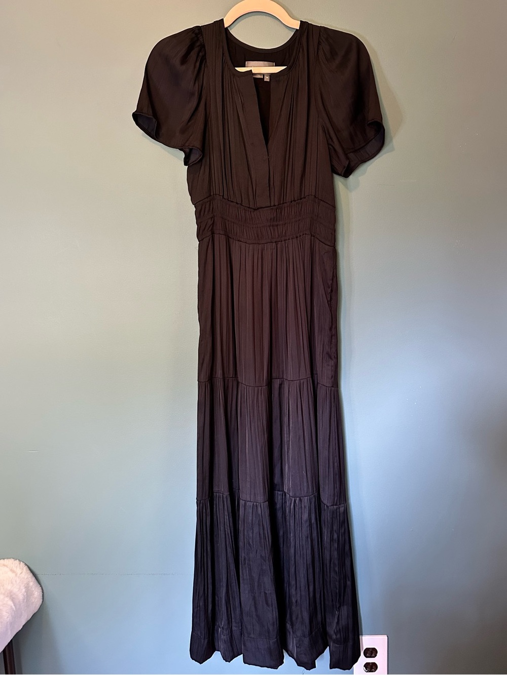 Anthropologie The Somerset Maxi Dress Black Satin Pleated Black Tie Wedding XS - Picture 9 of 10